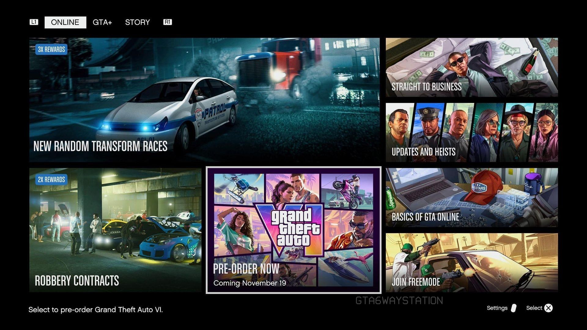 GTA 6 Pre-Order Tile Spotted Inside GTA Online's Menu